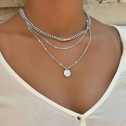 Women's Multilayer Necklace Ins Fashion Disc Pendant Clavicle Necklace - Lumina shop