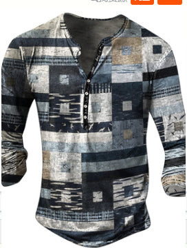 Open Placket Button Digital Printing Men's Long-sleeved T-shirt - Lumina shop