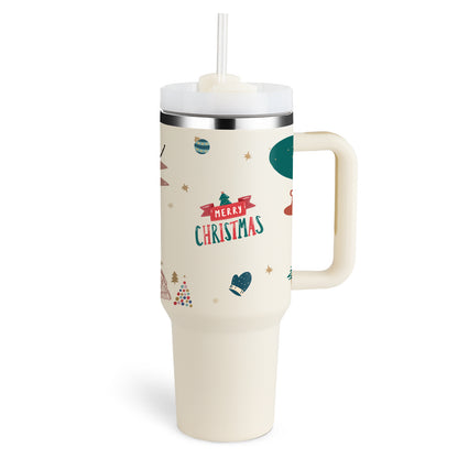 40 Oz Tumbler With Handle Straw Insulated, Stainless Steel Spill Proof Vacuum Coffee Cup Tumbler With Lid Tapered Mug - Lumina shop