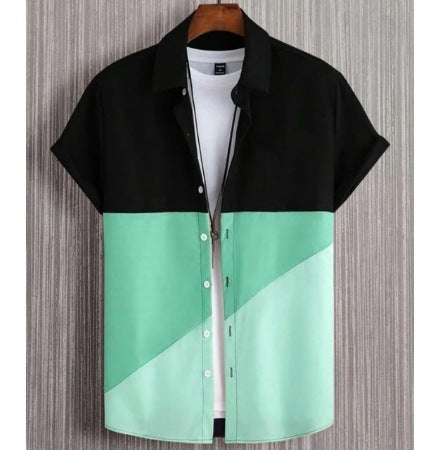 Fashion Trendy Men's Shirt Digital Printing Casual Breathable Stand Collar Short Sleeve - Lumina shop