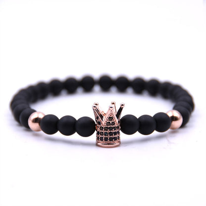 Micro-inlaid crown 6mm matte black plus copper bead bracelet copper inlaid zircon jewelry - Lumina shop