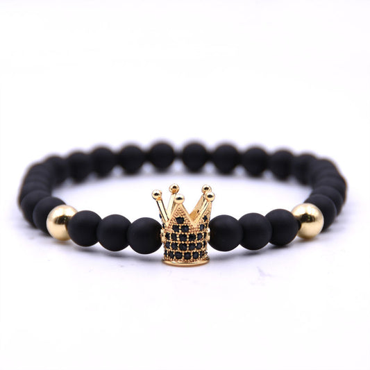 Micro-inlaid crown 6mm matte black plus copper bead bracelet copper inlaid zircon jewelry - Lumina shop