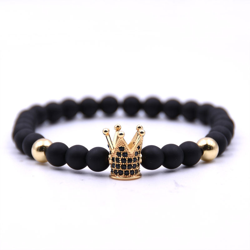 Micro-inlaid crown 6mm matte black plus copper bead bracelet copper inlaid zircon jewelry - Lumina shop
