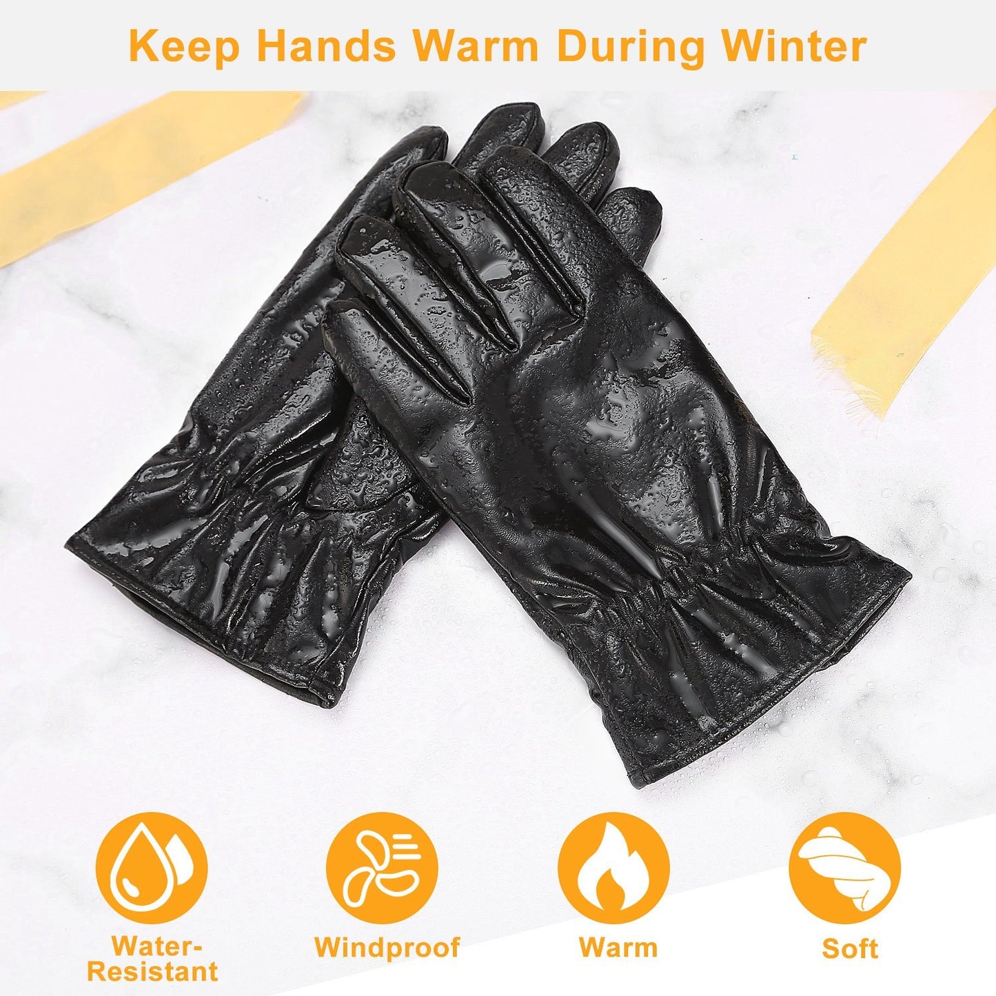 1 Pair Unisex Black Leather Gloves – Winter Warm Windproof Soft Gloves for Outdoor Cycling, Skiing & Motorbiking | Luminashop