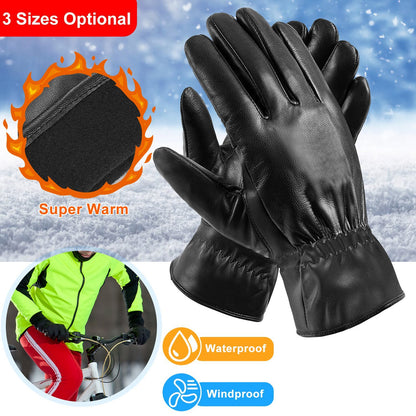 1 Pair Unisex Black Leather Gloves – Winter Warm Windproof Soft Gloves for Outdoor Cycling, Skiing & Motorbiking | Luminashop