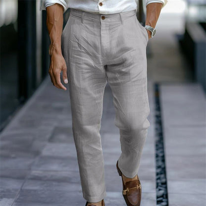 Men's Linen Trousers Solid Color Breathable Casual Pants Outdoor Clothing - Lumina shop