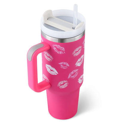 40 Oz Tumbler With Handle Straw Insulated, Stainless Steel Spill Proof Vacuum Coffee Cup Tumbler With Lid Tapered Mug - Lumina shop