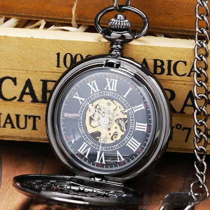 Mechanical Pocket Watch Retro Large Gun Color Spider Web Flip - Lumina shop