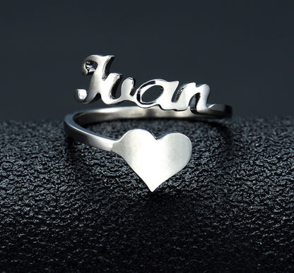 Customized Name Men Women Personalized Love Heart Fashion Stainless Steel Ring