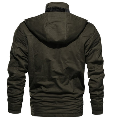 Winter Zip-up Coat Warm Thickened Detachable Hooded Jacket Multi-pocket