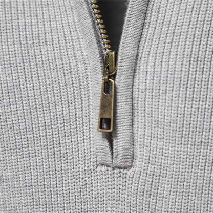 Men's Zipper Stand Collar Knitted Sweater Fashion Slim Solid Color Long Sleeve Half Turtleneck Top Men's Clothing