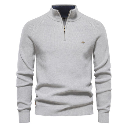 Men's Knitted Zipper Sweater - Fashion Slim Solid Color Half Turtleneck Long Sleeve Top
