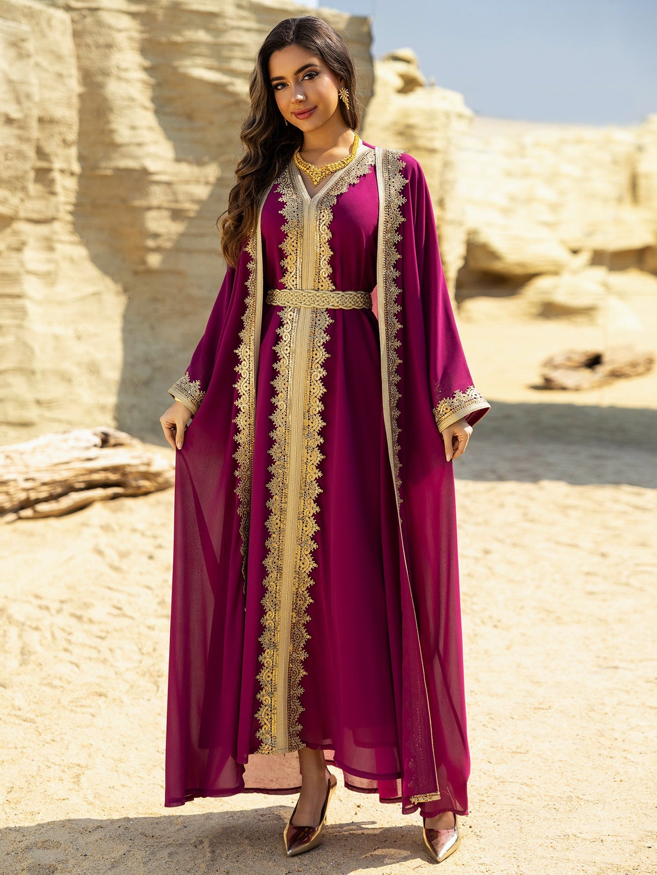 Muslim Dress Middle East with Belt – Elegant & Modest Traditional Wear | Luminashop