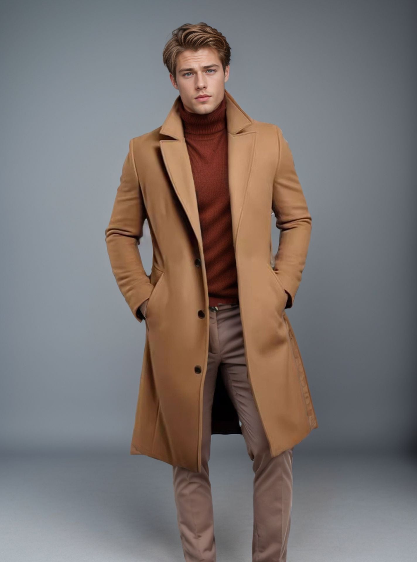 Men’s Woolen Mid-Length Trench Coat – Classic Warm Winter Overcoat | Luminashop.