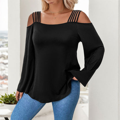 Simple and Elegant Off-Shoulder Long Sleeve T-Shirt – Stylish Women’s Top | Luminashop