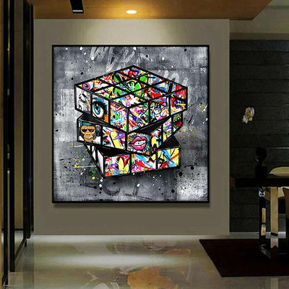 Banksy Graffiti Rubik's Cube Canvas Painting Wall - Lumina shop
