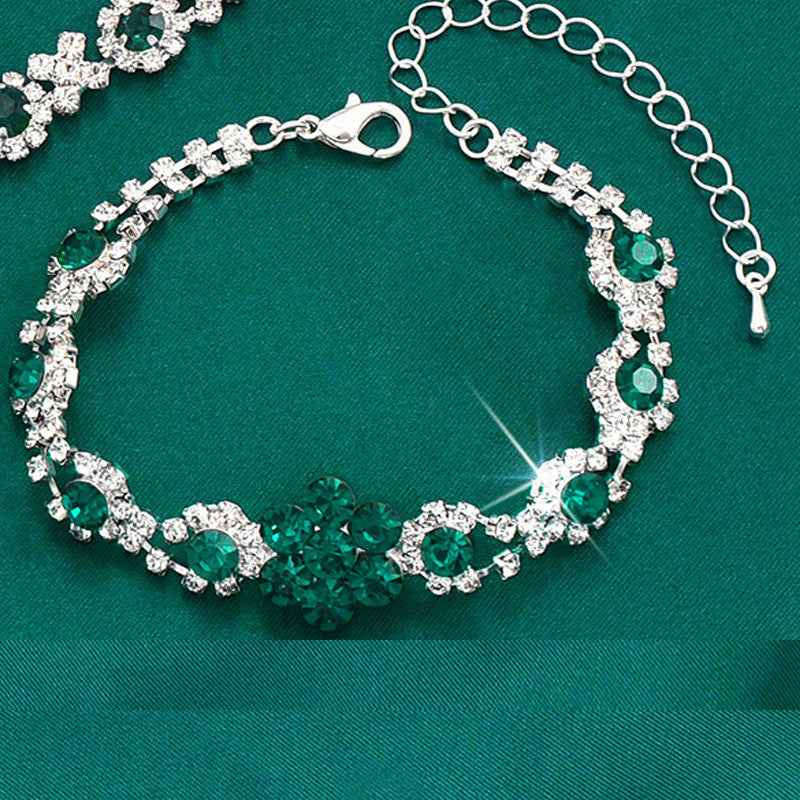 High-grade Crystal Gem Women's Water Drop Necklace Ear Stud Bracelet Ring