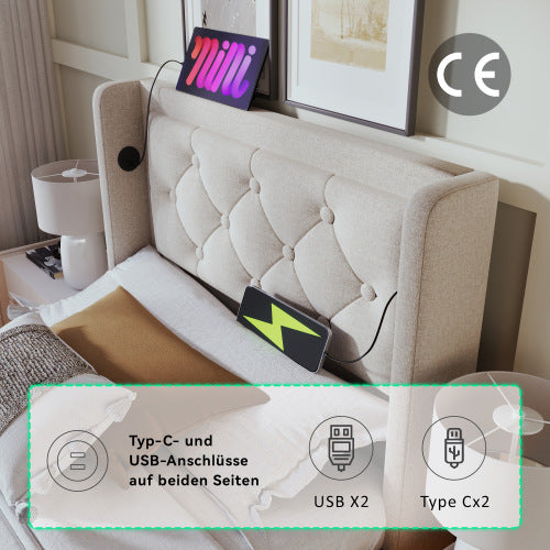 Aufbewahrungsbett aus Baumwolle – Bequemes, modernes Bett mit Stauraum & weichem Baumwollbezug | Luminashop