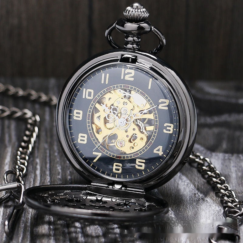 Mechanical Pocket Watch Retro Large Gun Color Spider Web Flip - Lumina shop