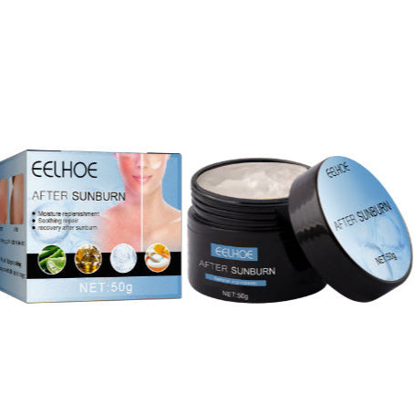 Eelhoe after sunburn cream jar and packaging on a white background