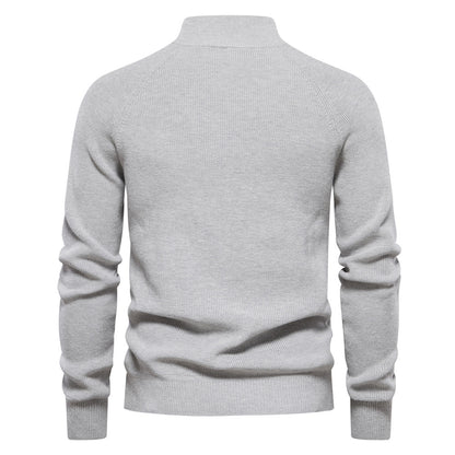 Men's Knitted Zipper Sweater - Fashion Slim Solid Color Half Turtleneck Long Sleeve Top