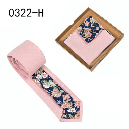Men's Tie Floral Print Pocket Square Cotton Tie - Lumina shop