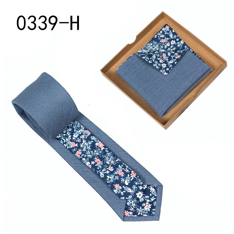 Men's Tie Floral Print Pocket Square Cotton Tie - Lumina shop