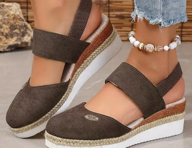 Hemp Rope Wedges Sandals Summer Lightweight Braided Closed Toe Elastic Band Shoes For Women - Lumina shop