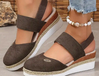 Hemp Rope Wedges Sandals Summer Lightweight Braided Closed Toe Elastic Band Shoes For Women - Lumina shop
