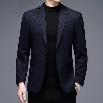 Men's Solid Color Casual Woolen Suit Thick Warm Jacket - Lumina shop