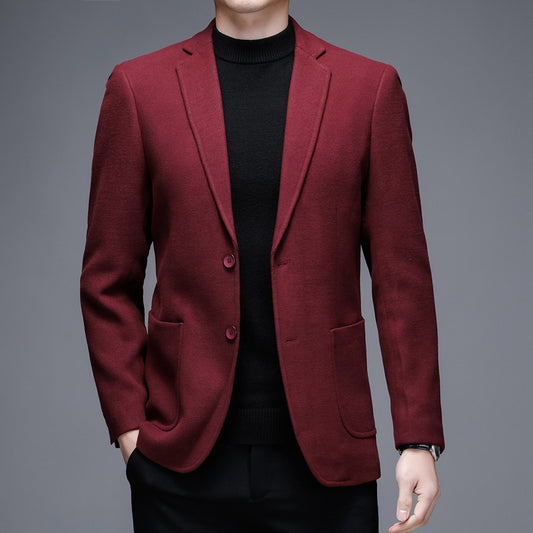 Men's Solid Color Casual Woolen Suit Thick Warm Jacket - Lumina shop