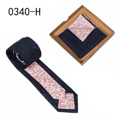 Men's Tie Floral Print Pocket Square Cotton Tie - Lumina shop