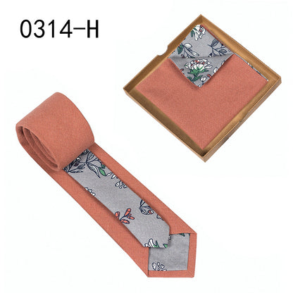 Men's Tie Floral Print Pocket Square Cotton Tie - Lumina shop