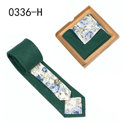 Men's Tie Floral Print Pocket Square Cotton Tie - Lumina shop