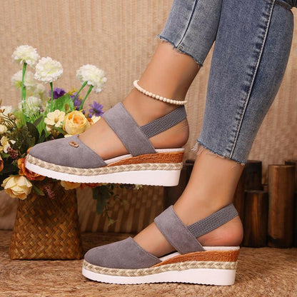 Hemp Rope Wedges Sandals Summer Lightweight Braided Closed Toe Elastic Band Shoes For Women - Lumina shop