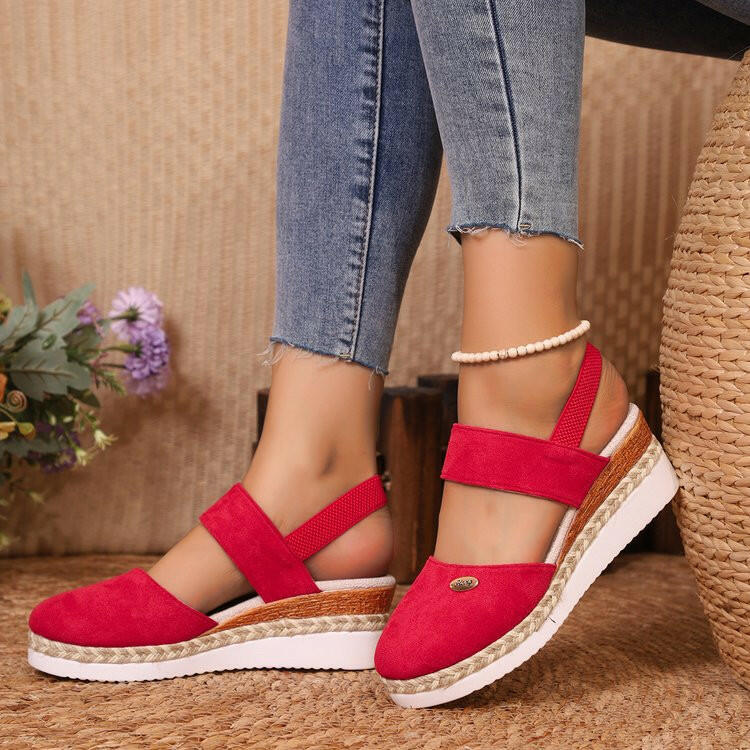 Hemp Rope Wedges Sandals Summer Lightweight Braided Closed Toe Elastic Band Shoes For Women - Lumina shop