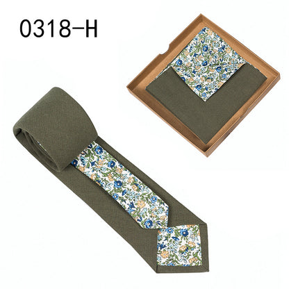 Men's Tie Floral Print Pocket Square Cotton Tie - Lumina shop