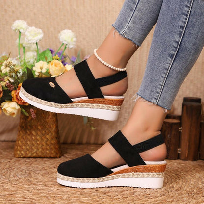 Hemp Rope Wedges Sandals Summer Lightweight Braided Closed Toe Elastic Band Shoes For Women - Lumina shop