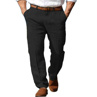 Men's Formal Linen Straight Pure Color Comfort Breathable Vacation Trousers