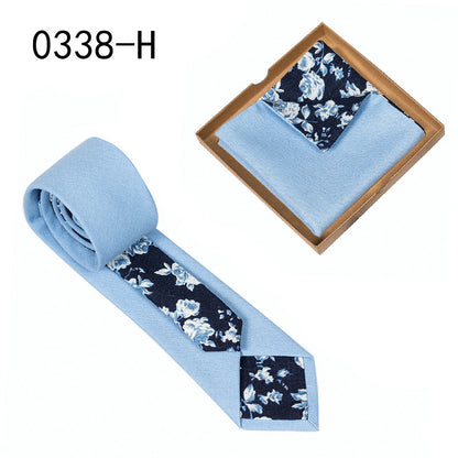 Men's Tie Floral Print Pocket Square Cotton Tie - Lumina shop