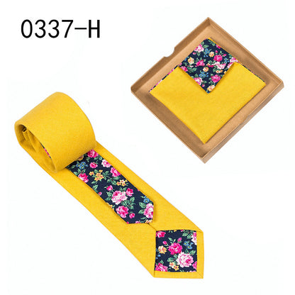 Men's Tie Floral Print Pocket Square Cotton Tie - Lumina shop