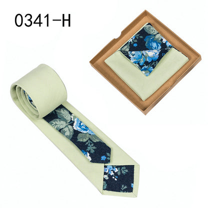 Men's Tie Floral Print Pocket Square Cotton Tie - Lumina shop