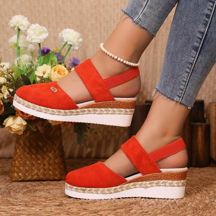 Hemp Rope Wedges Sandals Summer Lightweight Braided Closed Toe Elastic Band Shoes For Women - Lumina shop