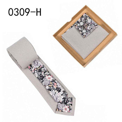 Men's Tie Floral Print Pocket Square Cotton Tie
