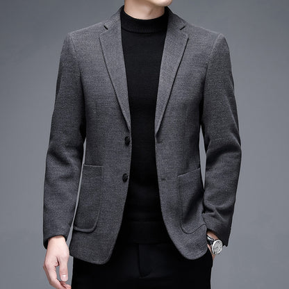 Men's Solid Color Casual Woolen Suit Thick Warm Jacket - Lumina shop
