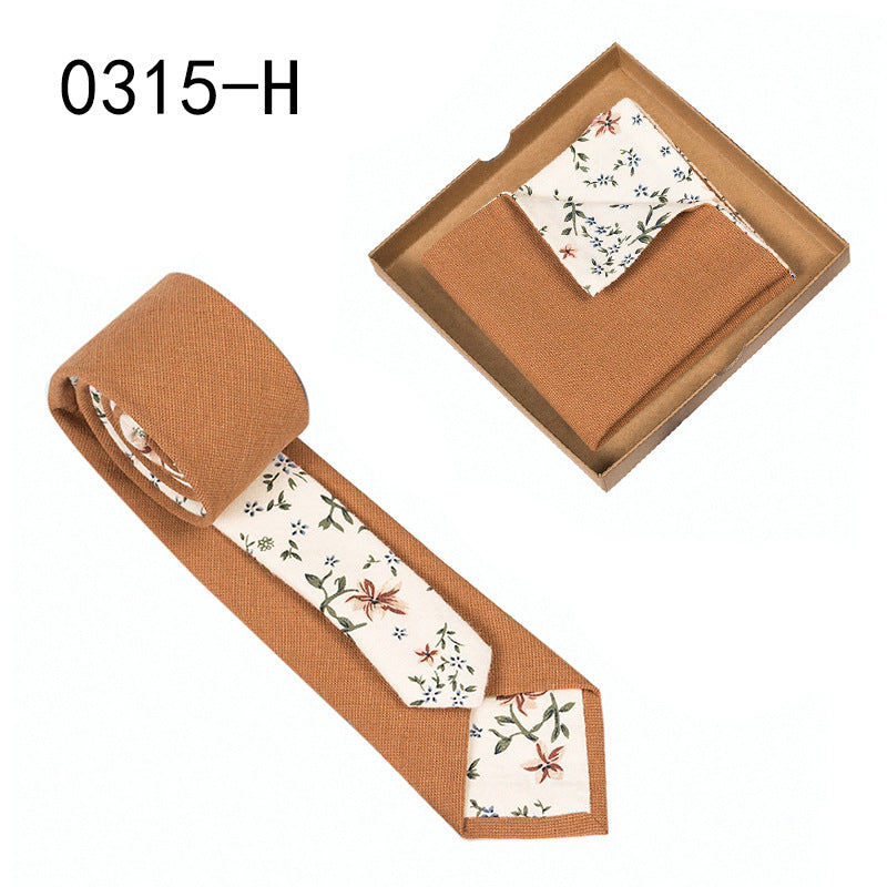 Men's Tie Floral Print Pocket Square Cotton Tie - Lumina shop