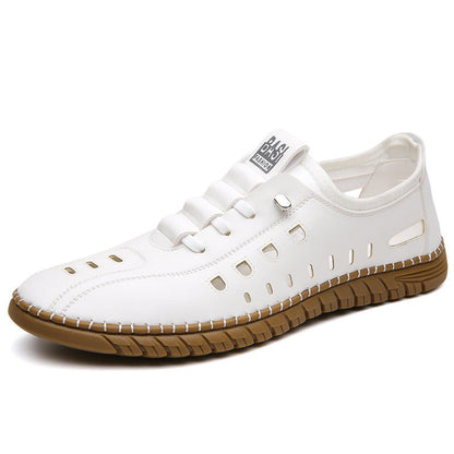 Hollow Breathable White Shoes Hole Shoes Soft Bottom Men Slip-on Leather Sandals - Lumina shop