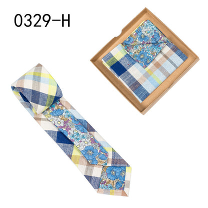 Men's Tie Floral Print Pocket Square Cotton Tie - Lumina shop