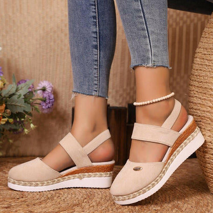 Hemp Rope Wedges Sandals Summer Lightweight Braided Closed Toe Elastic Band Shoes For Women - Lumina shop