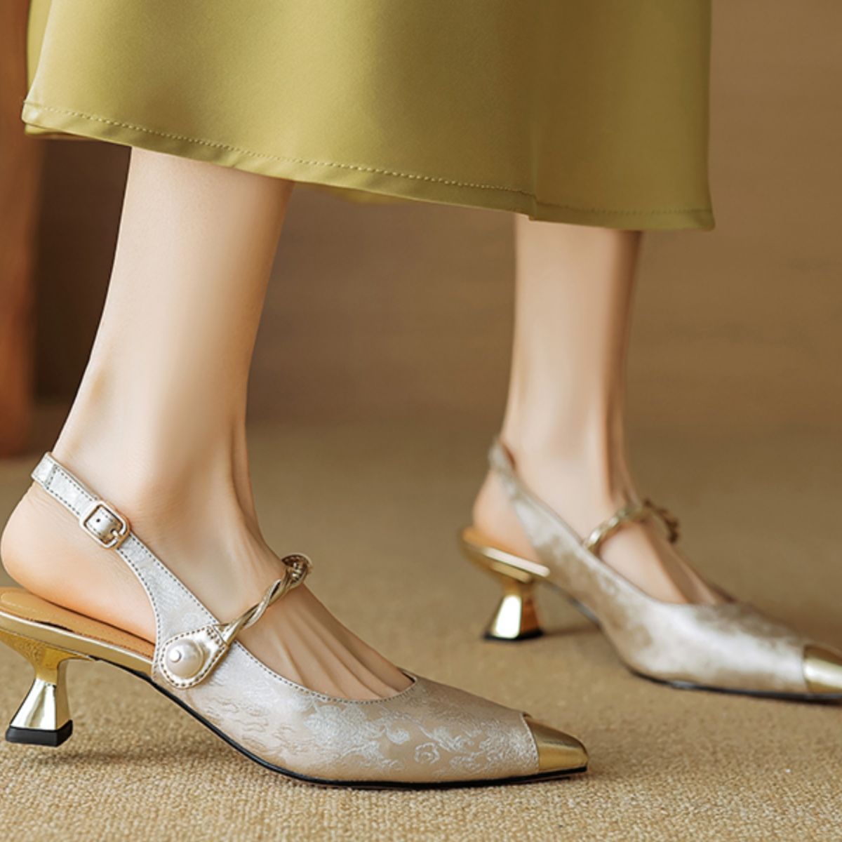 Ankle-strap Stilettos Sandals Pointed Toe Mid Heel Women's Summer - Lumina shop